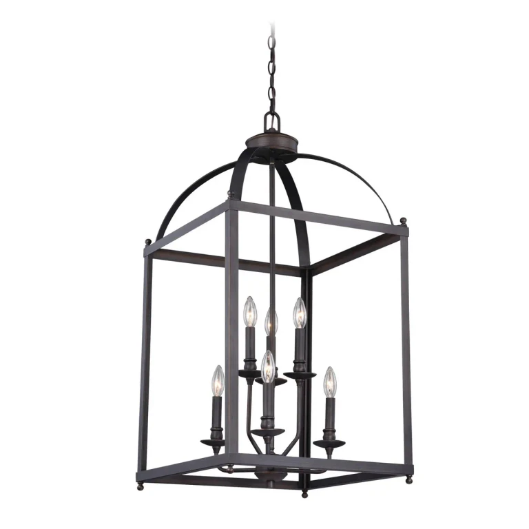 Architectural Bronze Six Light Pendant from the Juliet Collection