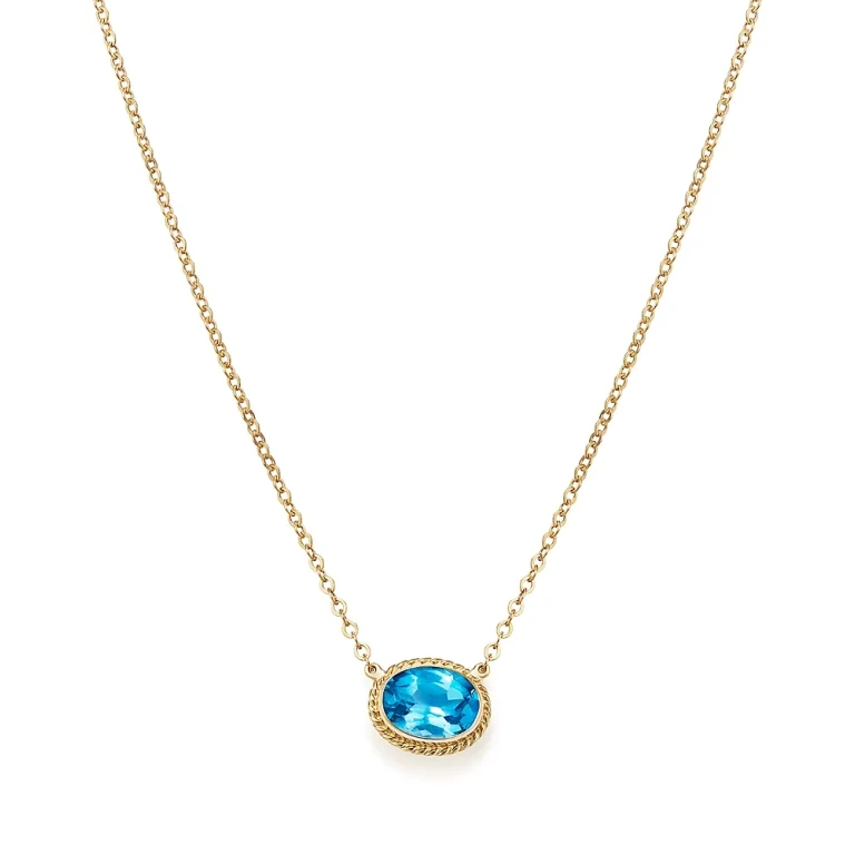 Blue Topaz Bezel Pendant Necklace in 14K Yellow Gold, 18