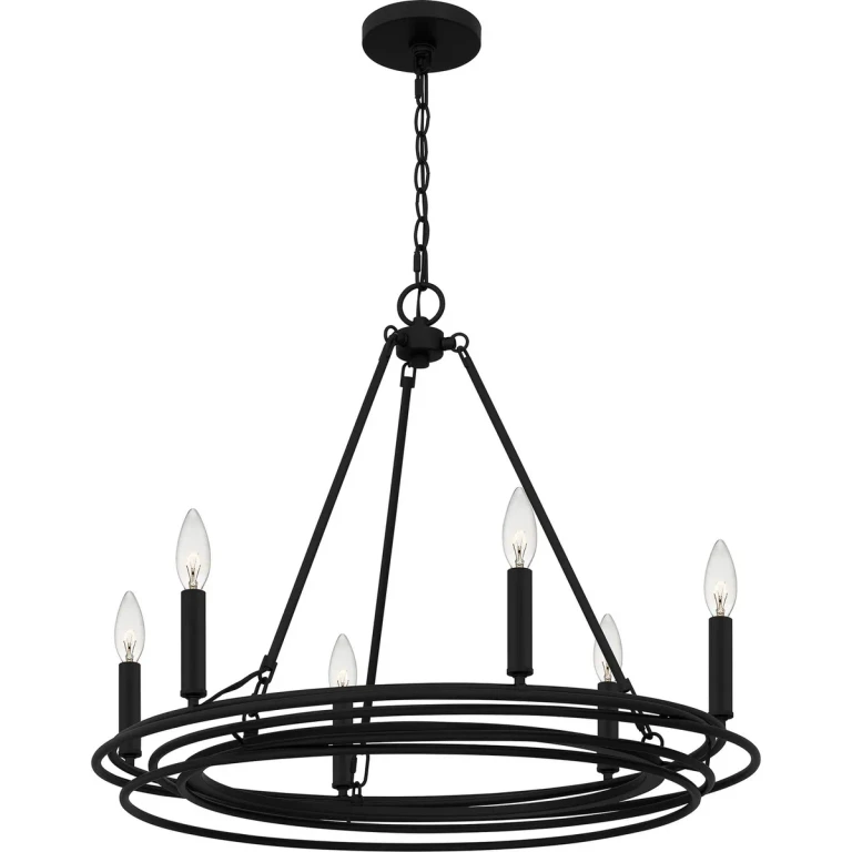 Matte Black Six Light Chandelier from the Calliope Collection
