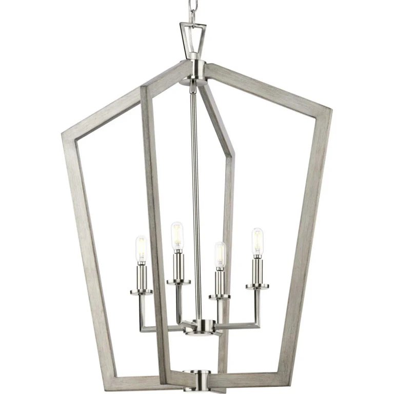 Brushed Nickel Four Light Foyer Pendant from the Galloway Collection