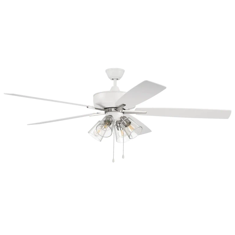 Craftmade Super Pro fan 4-Light Ceiling Fan with Blades Included in White with Polished Nickel
