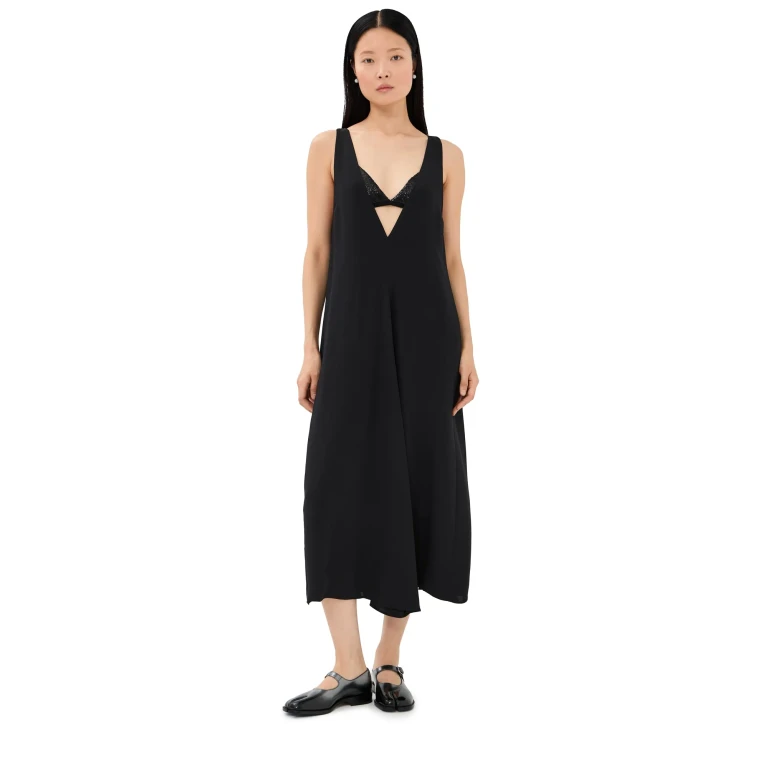 Tibi 4 Ply Silk V Neck Dress with Bra Black 10