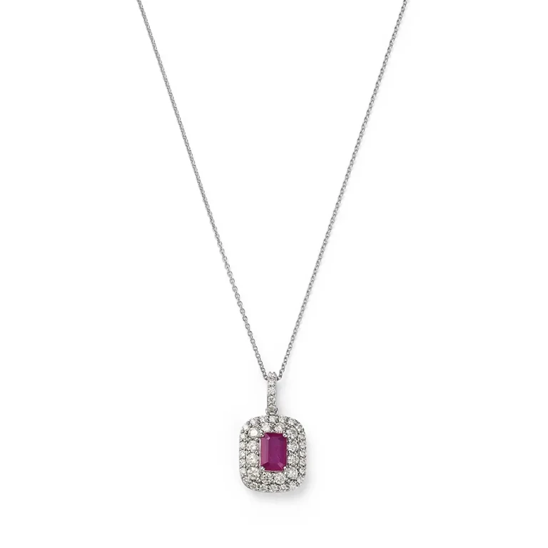 Ruby & Diamond Pendant Necklace in 14K White Gold, 18