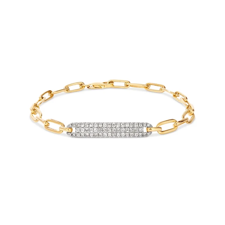 Diamond Pave Oval Link Bracelet in 14K White & Yellow Gold, 0.60 tcw