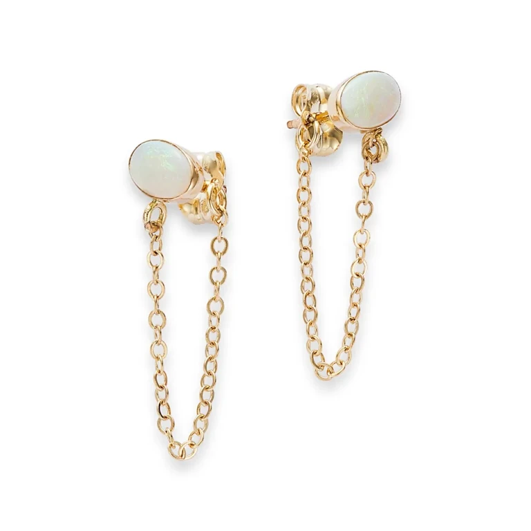 Opal Chain Drop Earrings in 14K Yellow Gold