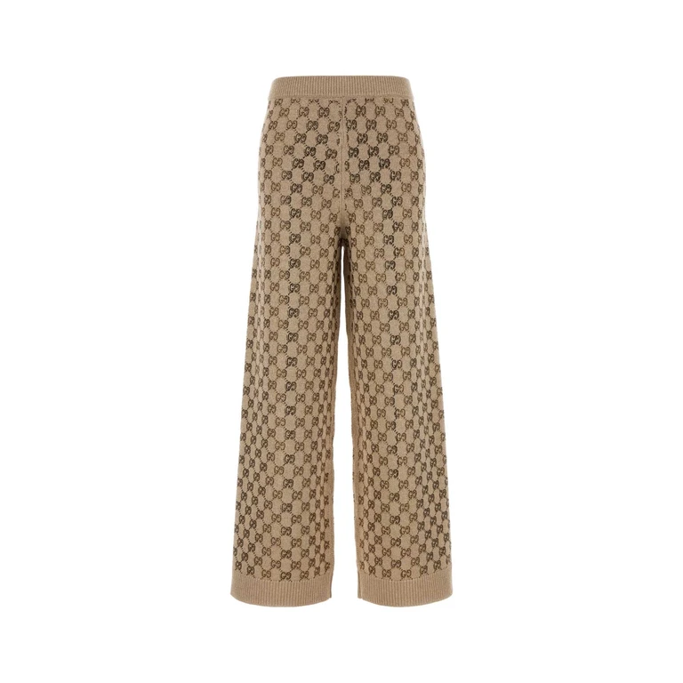 Gucci Embellished Wool Blend Joggers Goldbeigemix Pantaloni - Women