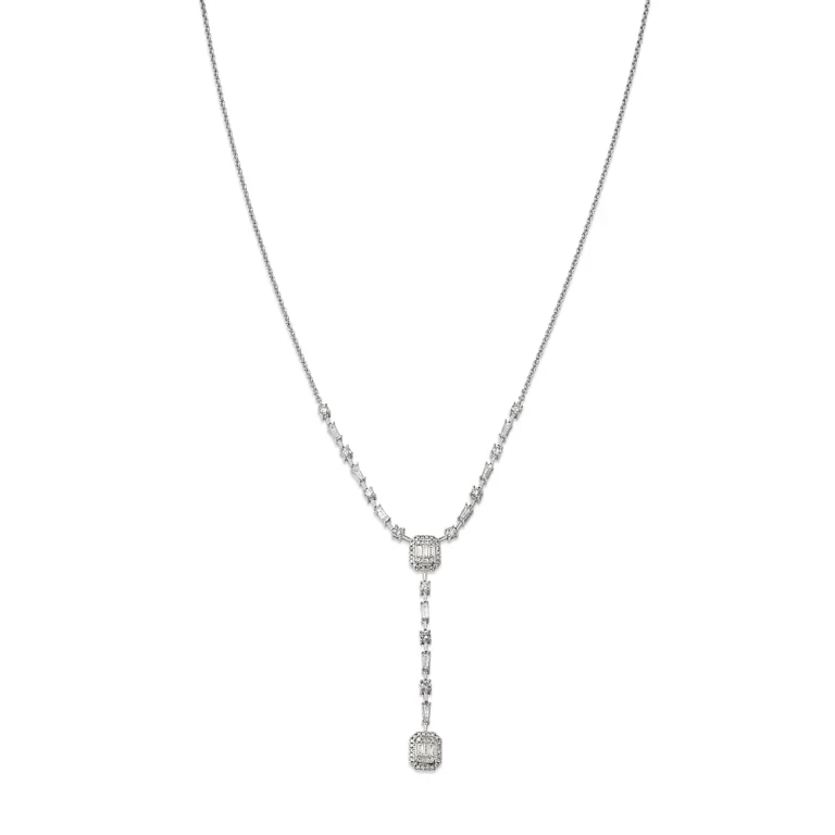 Diamond Mosaic Lariat Necklace in 14K White Gold, 1.0 tcw