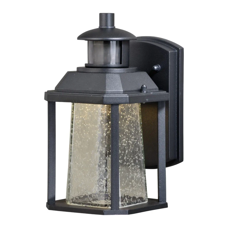 Textured Black LED Motion Sensor Dusk to Dawn Outdoor Wall Light from the Freeport Collection
