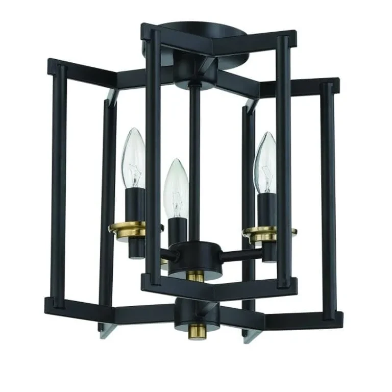 Avante Grand 3-Light Convertible Semi Flush in Flat Black with Satin Brass