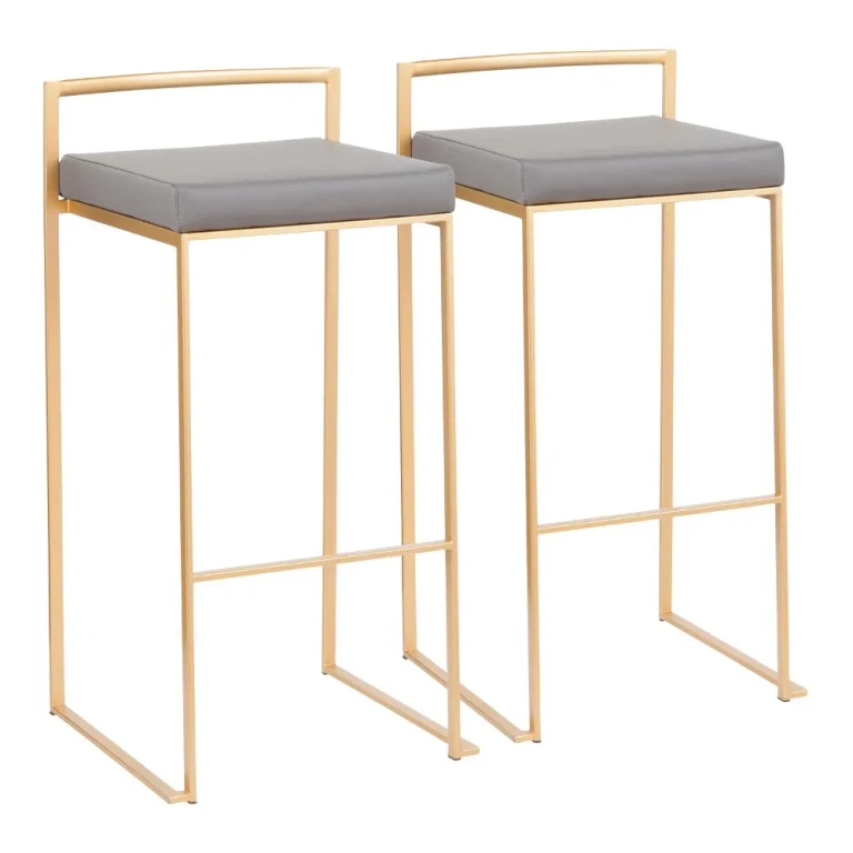 Fuji Gold and Gray Bar Stool with Low Back, Set of 2