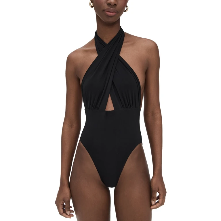 Norma Kamali Cross Halter Mio One Piece Black L