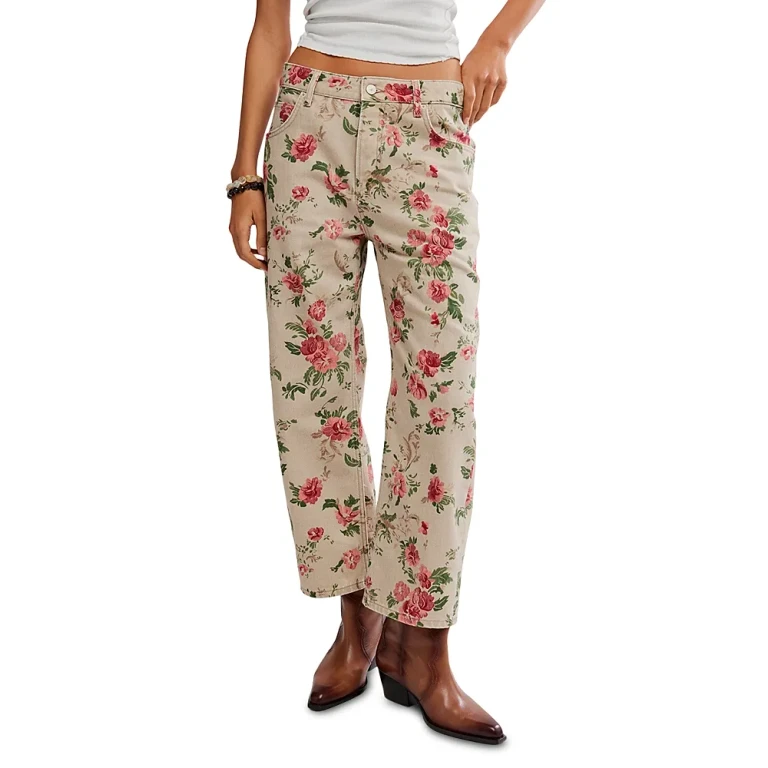 Free People We The Free Deep Trance Mid Rise Printed Jeans in Wallpaper