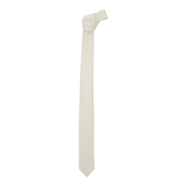 Emporio Armani Classic Tie With All-over Check Motif In White Silk For Men
