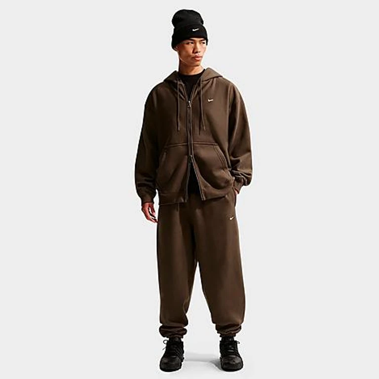 Nike Men's Solo Swoosh Cuffed Fleece Pants in Dark Hazel/White Size: XS