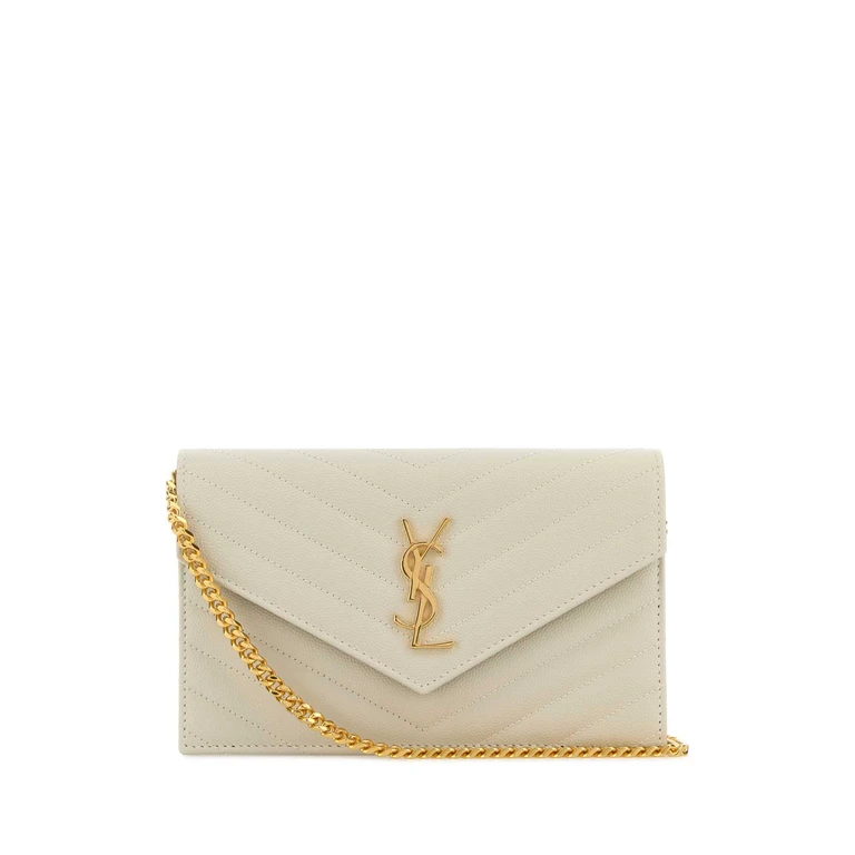 Saint Laurent Chalk Leather Envelope Clutch Cremasoft Portafogli - Women