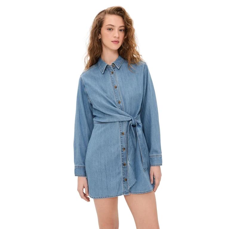 Good American Denim Wrap Shirt Dress Indigo266 L