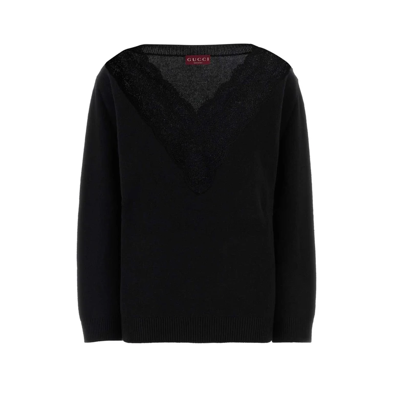 Gucci Black Wool Blend Oversize Sweater Nero Exterior: Cashmere Maglieria - Women