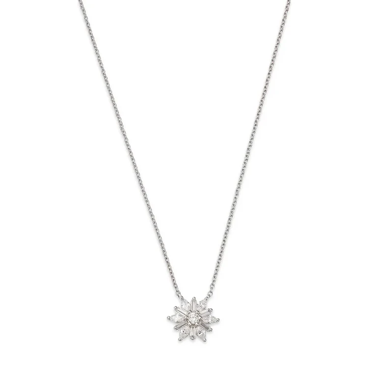 Diamond Starburst Pendant Necklace in 14K White Gold, 0.45 tcw, 16-18