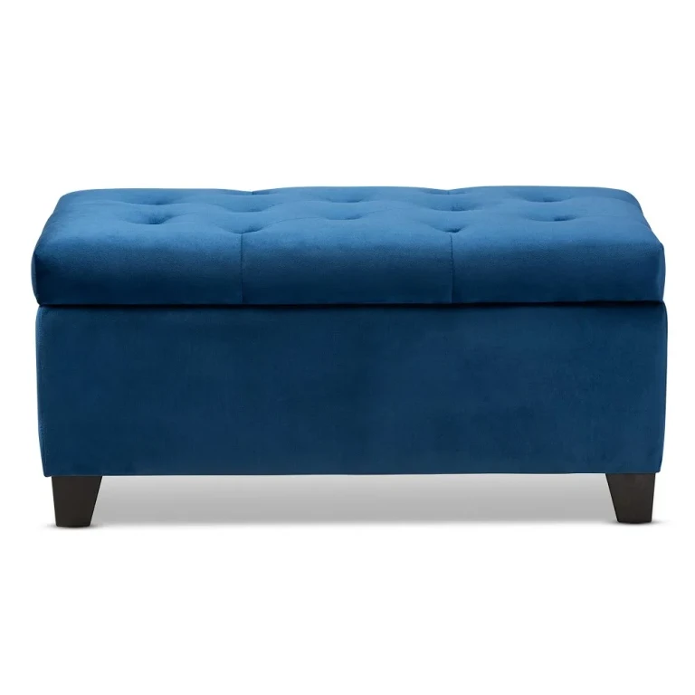 Contemporary Navy Blue Velvet Upholstered Storage Ottoman - Vonda