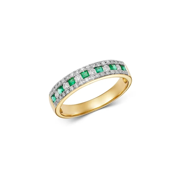 Emerald & Diamond Single Band Ring in 14K Yellow Gold