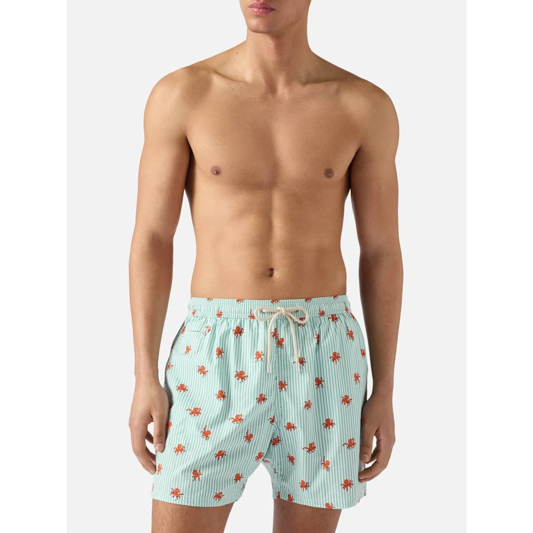 Mc2 Saint Barth Green Striped Lighting Micro Swim Shorts With All-Over Octopus Print Swimshort - Men