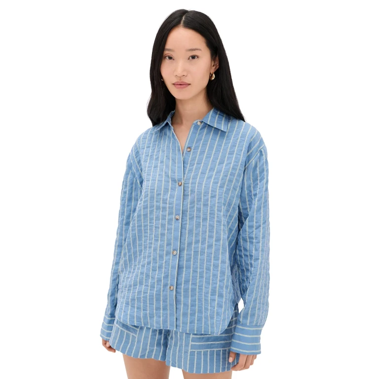 La Ligne Oversized Button Down Shirt Chambray Stripe XS