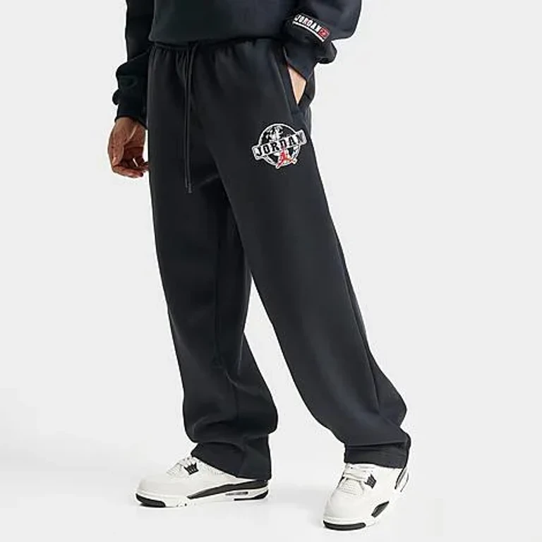 Jordan Men's Brooklyn Varsity Open-Hem Pants in Black/Chile Red Size: Small
