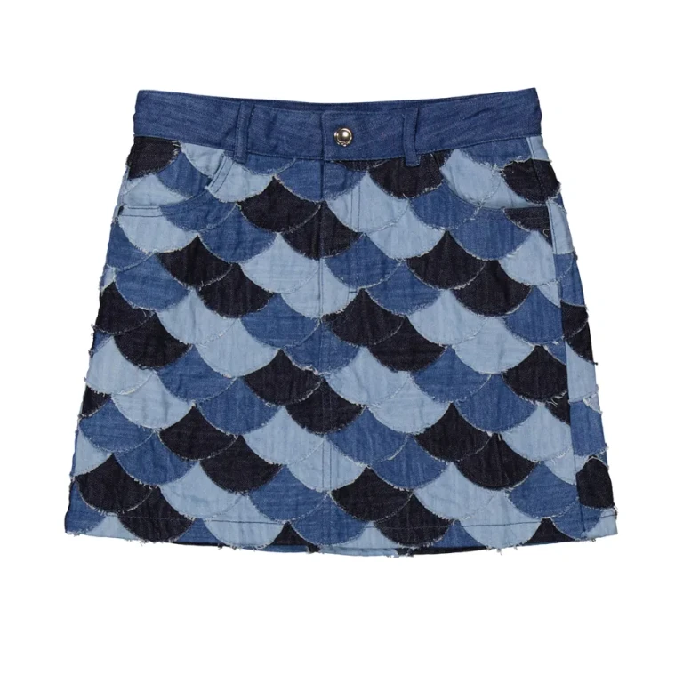 Chloe Girls Denim Blue Scallop Patchwork Detail Skirt