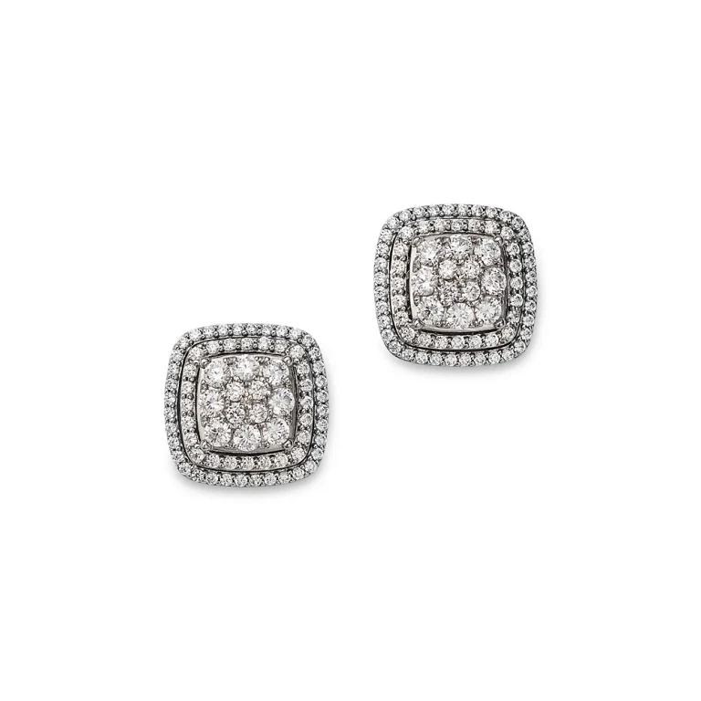 Diamond Halo Cluster Stud Earrings in 14K White Gold, 1.0 tcw