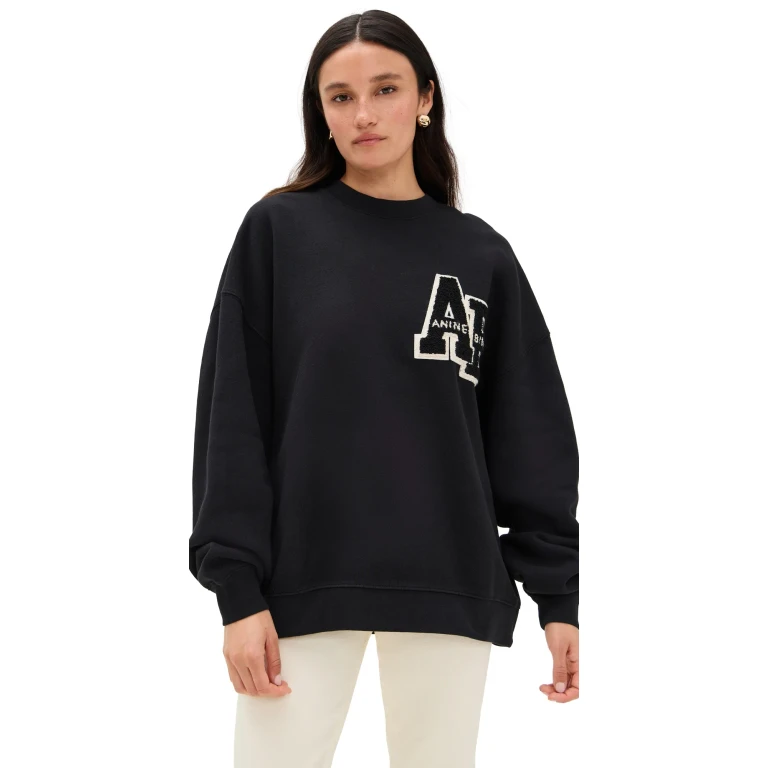 ANINE BING Miles Oversized Letterman Sweatshirt Black S