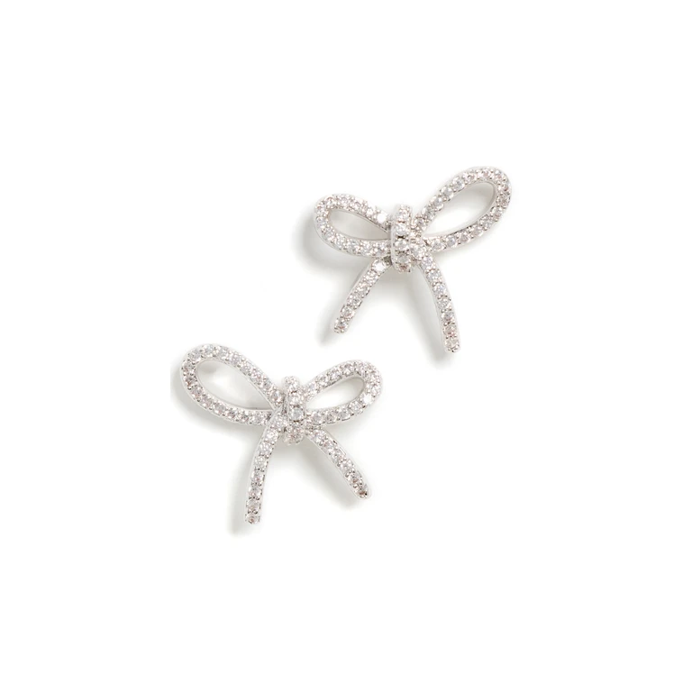 By Adina Eden Pave Bow Tie Stud Earrings Silver One Size