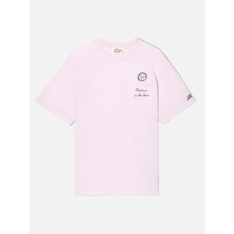 Mc2 Saint Barth Pink Austin T-Shirt With Watch And Platona Is The Best Embroidery - Men