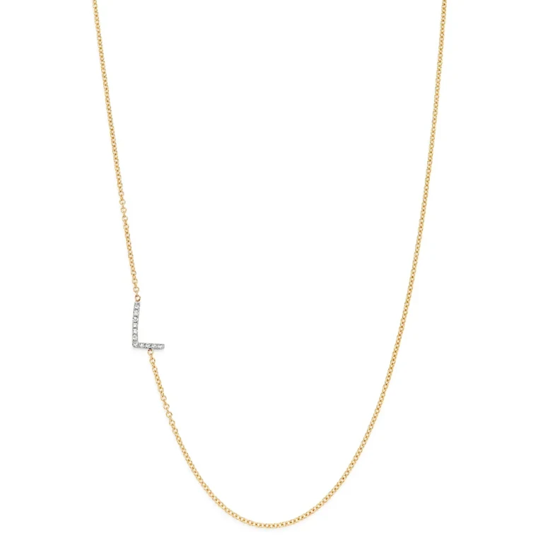 Zoe Lev 14K Yellow Gold Diamond Asymmetric Initial Necklace, 18