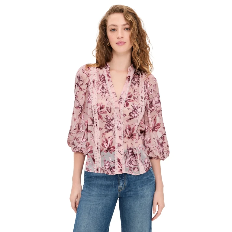 ALICE + OLIVIA Arlette Collared Blouse Mystic Garden English Rose XL