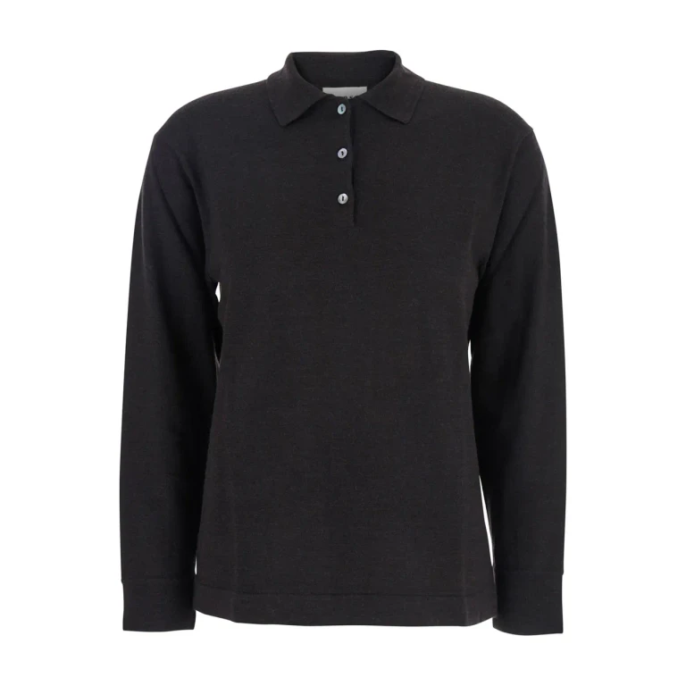 Parosh Brown Polo Shirt With Classic Collar And Long Sleeves In Wool Woman