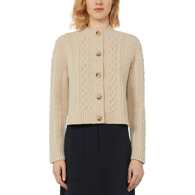 Weekend Max Mara Abito Wool Crewneck Cable Knit Cardigan