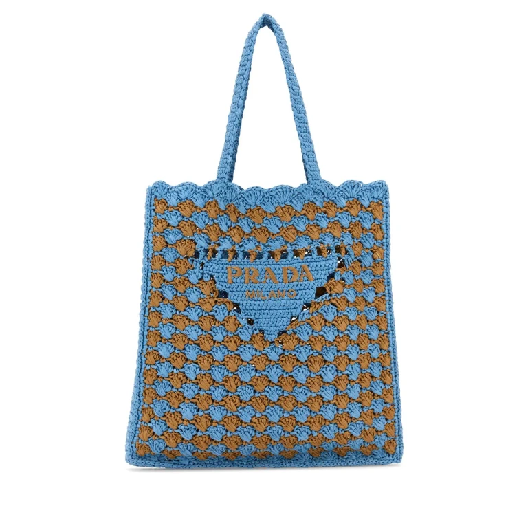 Prada Two-tone Raffia Shopping Bag