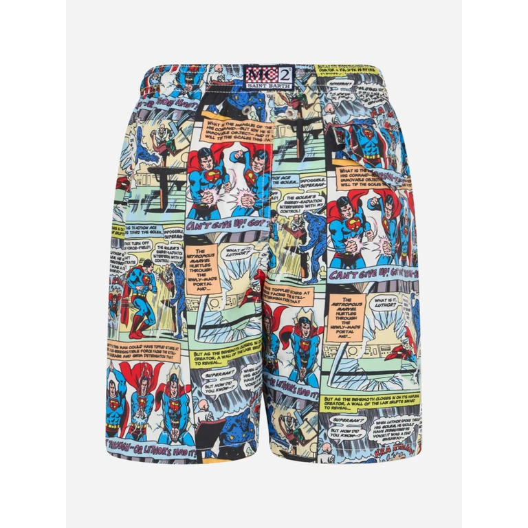 Mc2 Saint Barth Superman Comics Boy Light Fabric Swim Shorts Warner Bros Special Edition White Swimshort