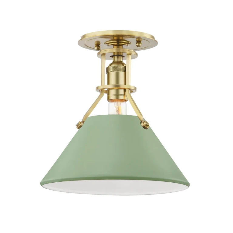 Aged Brass Leaf Green Combo Semi Flush Mount from the Painted No.2 Collection