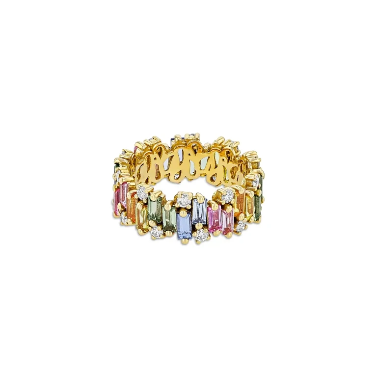 Suzanne Kalan 18K Yellow Gold Shimmer Rainbow Sapphire & Diamond Eternity Band