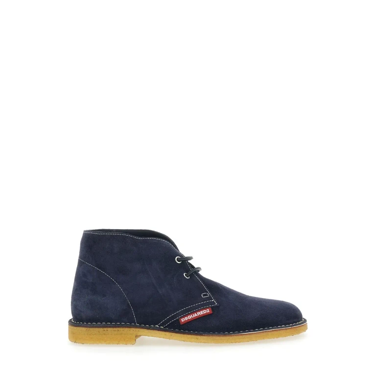 Dsquared2 Blue Lace-up With Logo Patch On The Side And Contrast Stitching In Suede For Men