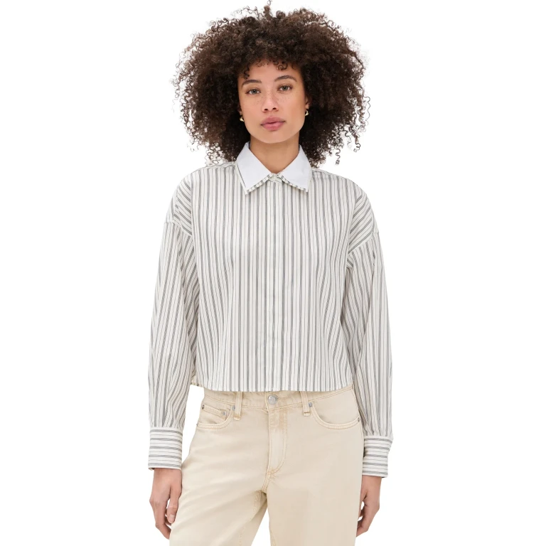 rag & bone Marin Stripe Layered Shirt Cream Stripe XL