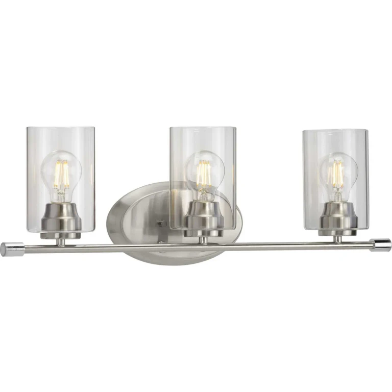 Brushed Nickel Three Light Bath from the Riley Collection