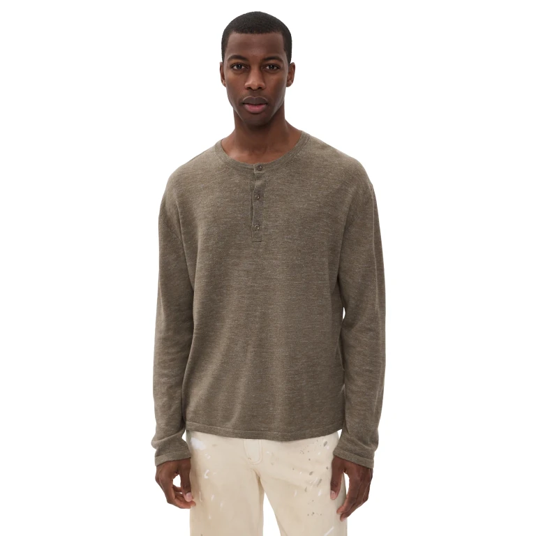 The Elder Statesman Lenny Knit Henley Long Sleeve Shirt Beach XL