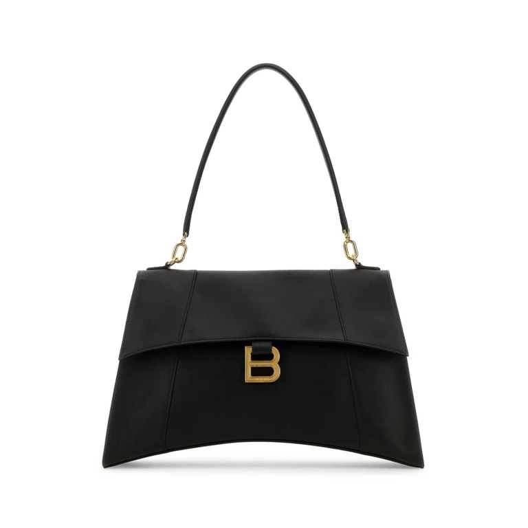Black Leather Hourglass Shoulder Bag