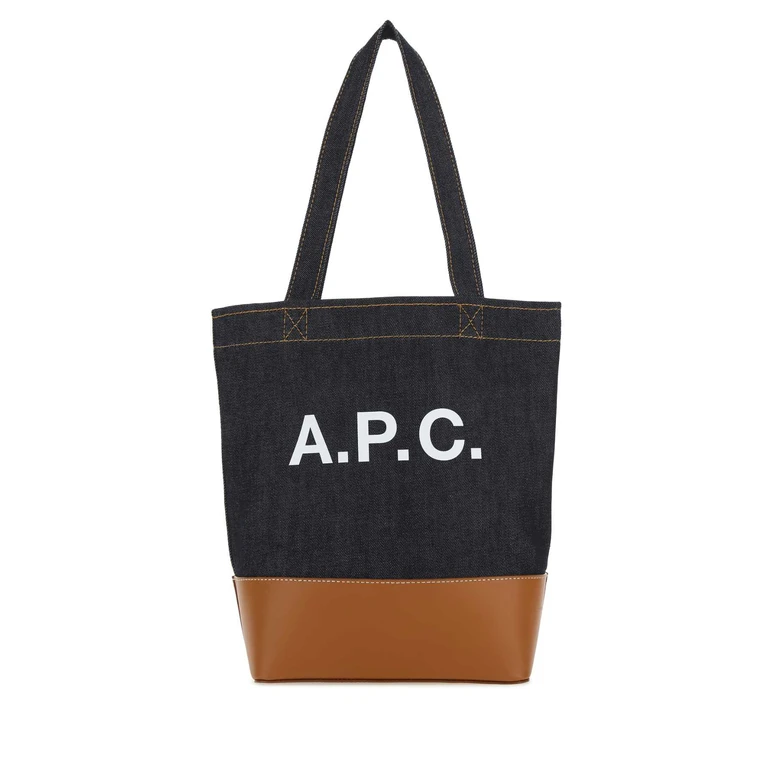 A. P.C. Two-Tone Denim And Leather Axelle Shopping Bag Caramel Borse A Mano - Men
