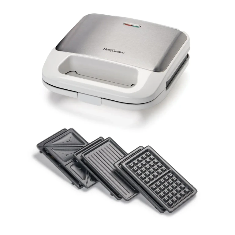 Betty Crocker 3-in-1 Indoor Grill, Sandwich, & Waffle Maker - White