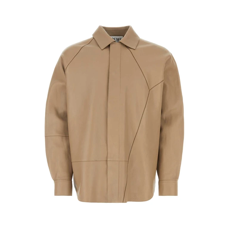 Loewe Dove Grey Leather Shirt Brown Exterior: Lamb Camicie - Men