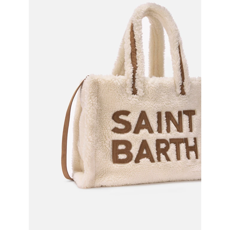 Mc2 Saint Barth Colette Teddy Handbag White Sherpa With Maxi Logo Bag - Unisex