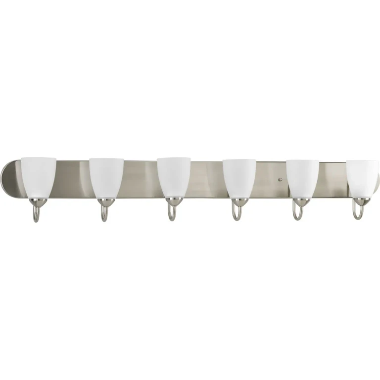 Brushed Nickel Six Light Bath from the Gather Collection